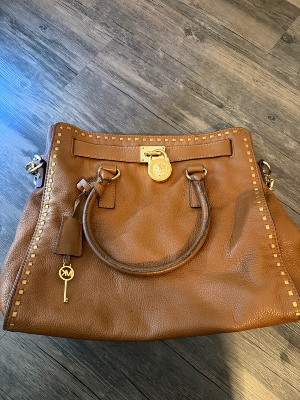 Michael Kors Cognac Leather Tote with Gold Hardware